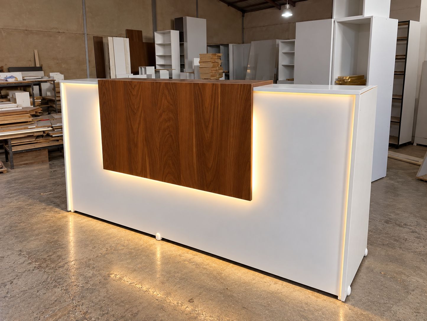 کانتر صندوق سفید با پنل گردویی و نور LED